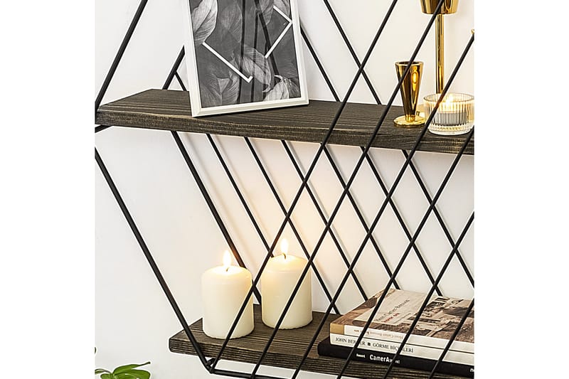 Gullugso Vegghylle 15x60 cm 2- pk - Svart / Valnøtt - Oppbevaring - Hyller - Vegghylle