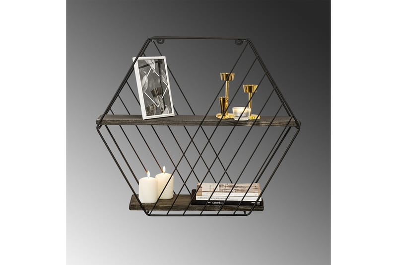 Gullugso Vegghylle 15x60 cm 2- pk - Svart / Valnøtt - Oppbevaring - Hyller - Vegghylle