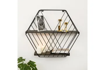 Gullugso Vegghylle 15x60 cm 2- pk - Svart / Valnøtt - Oppbevaring - Hyller - Vegghylle