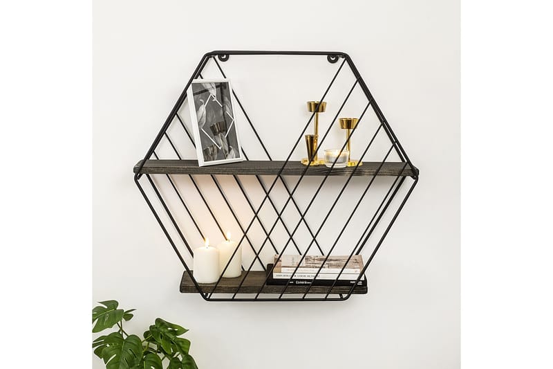 Gullugso Vegghylle 15x60 cm 2- pk - Svart / Valnøtt - Oppbevaring - Hyller - Vegghylle