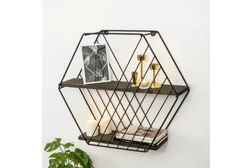 Gullugso Vegghylle 15x60 cm 2- pk - Svart / Valnøtt - Oppbevaring - Hyller - Vegghylle