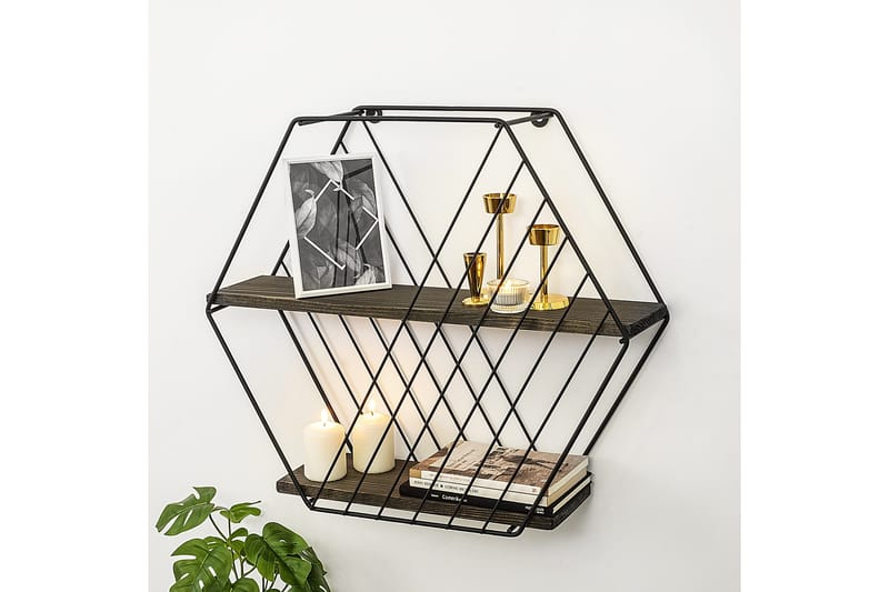 Gullugso Vegghylle 15x60 cm 2- pk - Svart / Valnøtt - Oppbevaring - Hyller - Vegghylle