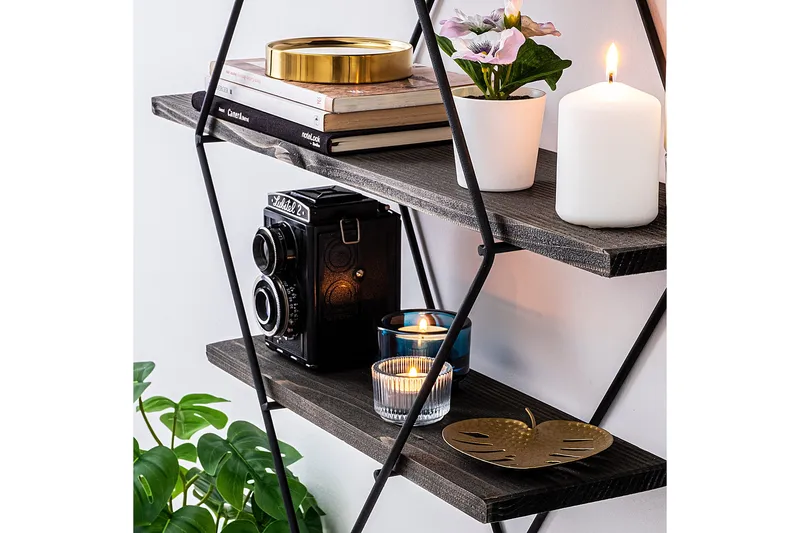 Gylden lakk Vegghylle 60x15 cm 3 Hyller - Oppbevaring - Hyller - Vegghylle