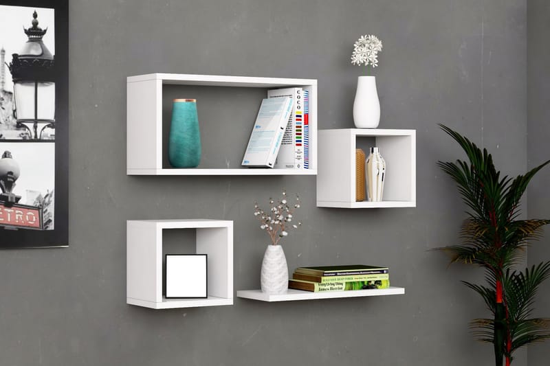 Havzan Vegghylle 44x15 cm 4 Hyller - Hvit - Oppbevaring - Hyller - Vegghylle