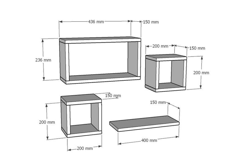 Havzan Vegghylle 44x15 cm 4 Hyller - Hvit - Oppbevaring - Hyller - Vegghylle
