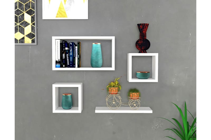 Havzan Vegghylle 44x15 cm 4 Hyller - Hvit - Oppbevaring - Hyller - Vegghylle