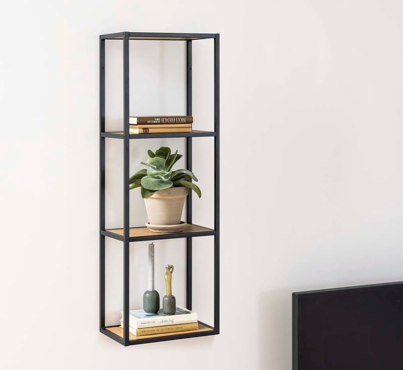 Vegghylle HOME4YOU Seaford 24x37x108 cm Eik - vill-eik-utseende med svart ramme - Oppbevaring - Hyller - Vegghylle