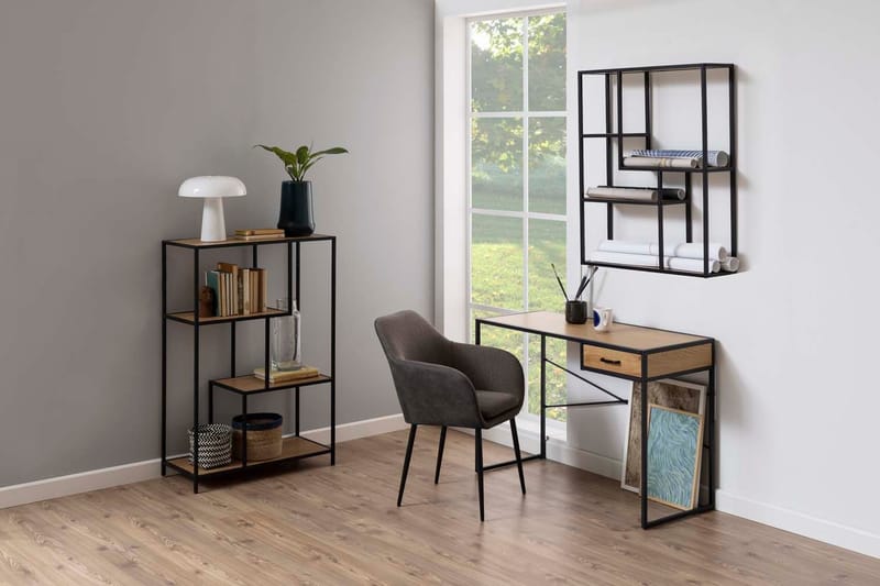 Vegghylle HOME4YOU Seaford 75x20x91 cm Eik - vill-eik-utseende med svart ramme - Oppbevaring - Hyller - Vegghylle