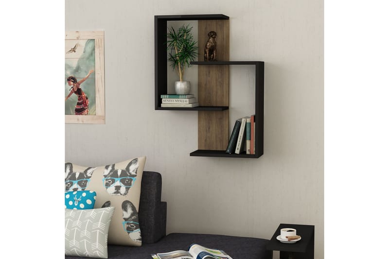 Homitis Vegghylle 64 cm i Eik - Svart - Oppbevaring - Hyller - Vegghylle