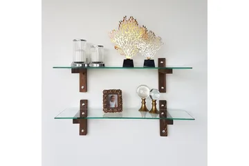 Ilano Vegghylle 85 cm - Brun/Glas - Oppbevaring - Hyller - Vegghylle
