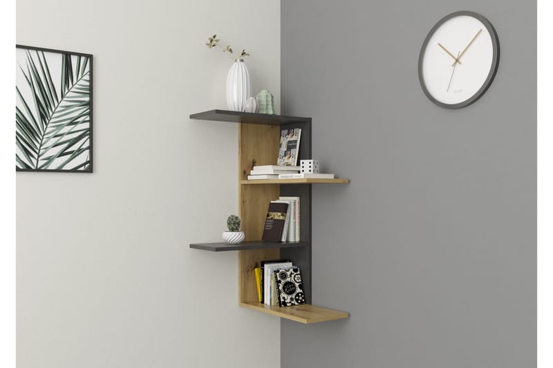 Kailyne Vegghylle 44 cm i Tre med Metallramme - Brun - Oppbevaring - Hyller - Vegghylle