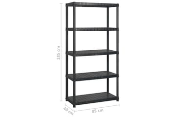Oppbevaringshylle 5 nivåer svart 170x40x185 cm plast - Svart - Oppbevaring - Hyller - Vegghylle