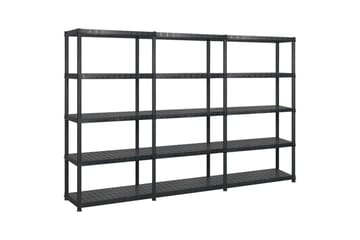 Oppbevaringshylle 5 nivåer svart 255x40x185 cm plast - Svart - Oppbevaring - Hyller - Vegghylle