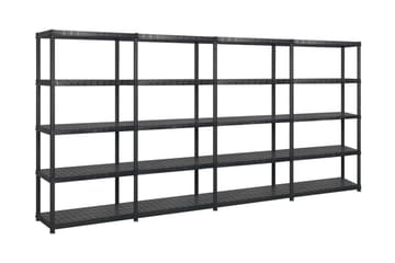 Oppbevaringshylle 5 nivåer svart 340x40x185 cm plast - Svart - Oppbevaring - Hyller - Vegghylle
