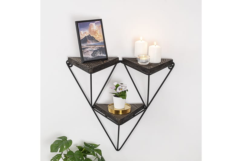 Papenbu Vegghylle 15x57 cm 3- pk - Svart / Valnøtt - Oppbevaring - Hyller - Vegghylle