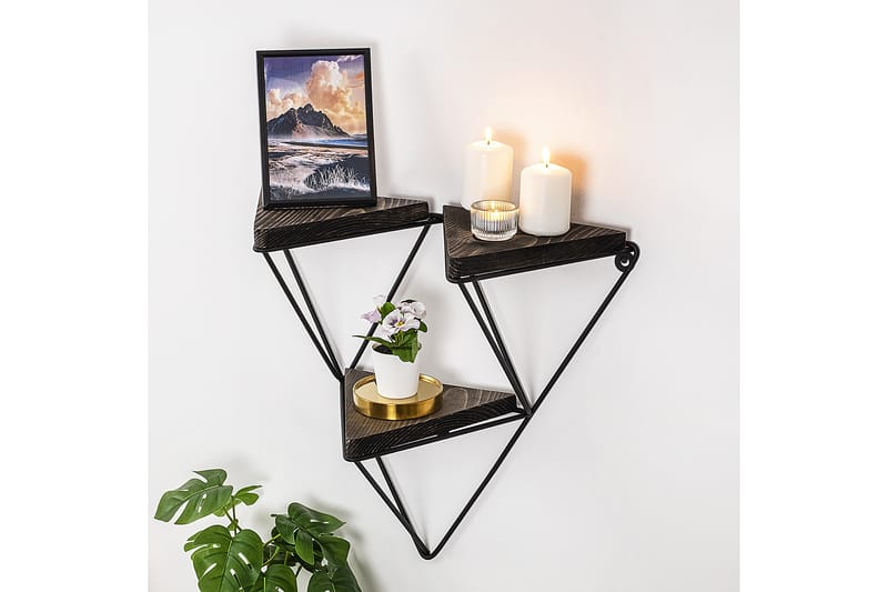 Papenbu Vegghylle 15x57 cm 3- pk - Svart / Valnøtt - Oppbevaring - Hyller - Vegghylle