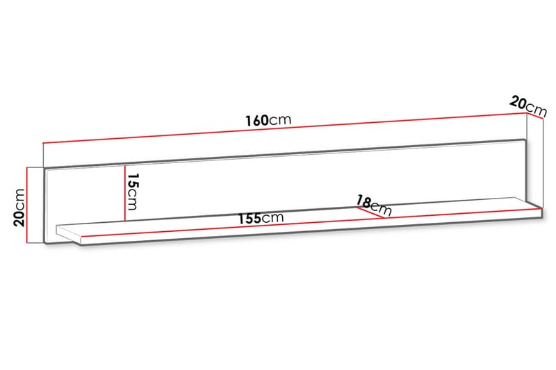 Prowansja Vegghylle 160 cm i Tre - Hvit|Brun - Oppbevaring - Hyller - Vegghylle
