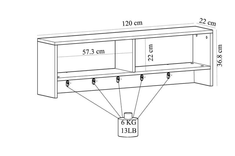 Rinorea Veggkrok 120x36,8 cm - Hvit - Vegghylle