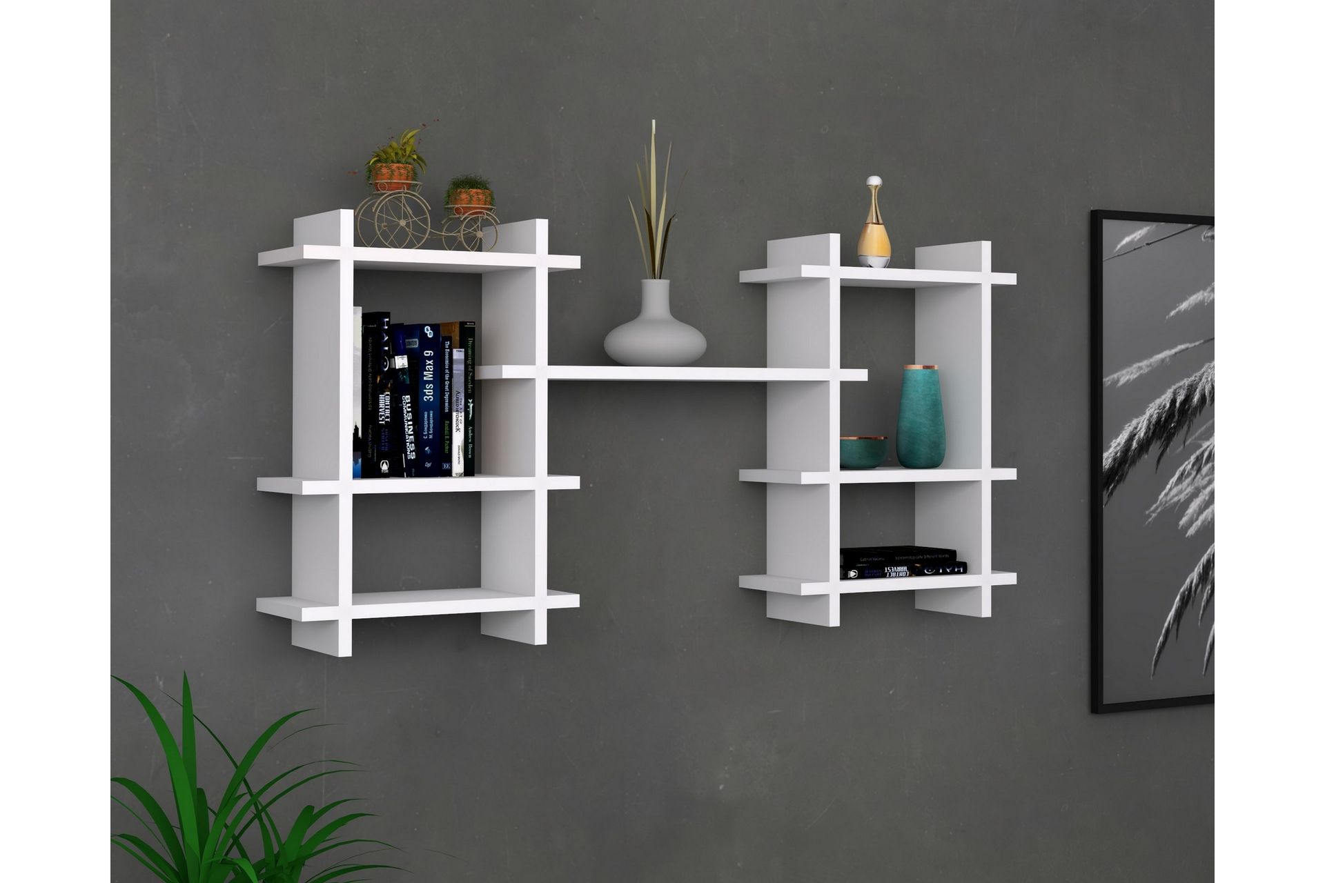 Senkele Vegghylle 117x60 cm 7 Hyller - Hvit - Oppbevaring - Hyller - Vegghylle