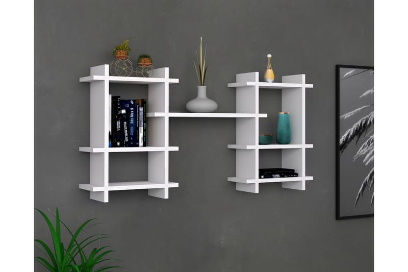 Senkele Vegghylle 117x60 cm 7 Hyller - Hvit - Oppbevaring - Hyller - Vegghylle