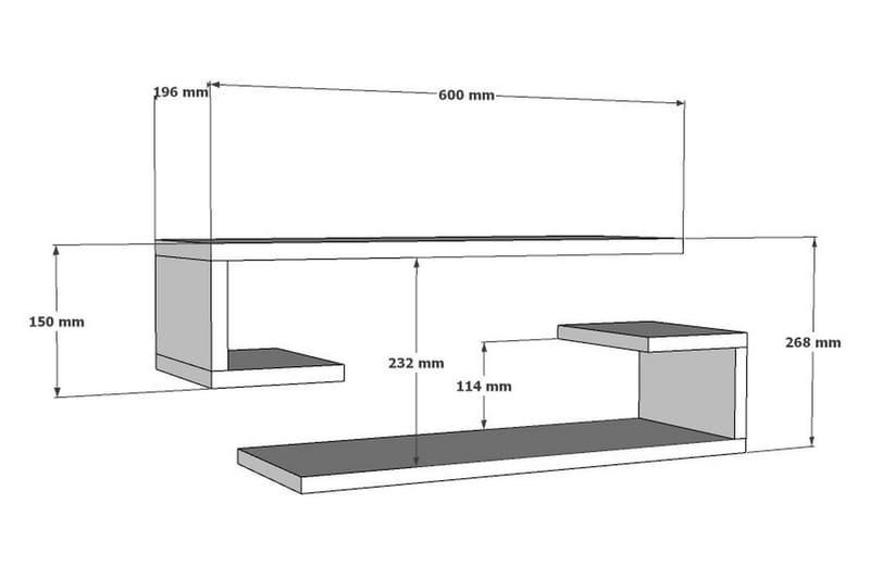 Sergoit Vegghylle 60x20 cm 4 Hyller - Hvit - Vegghylle