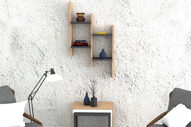 Shottisham Vegghylle 49 cm - Antrasitt|Valnøtt - Oppbevaring - Hyller - Vegghylle