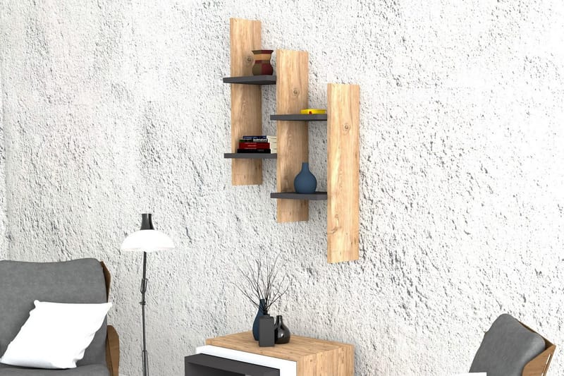 Shottisham Vegghylle 49 cm - Antrasitt|Valnøtt - Oppbevaring - Hyller - Vegghylle