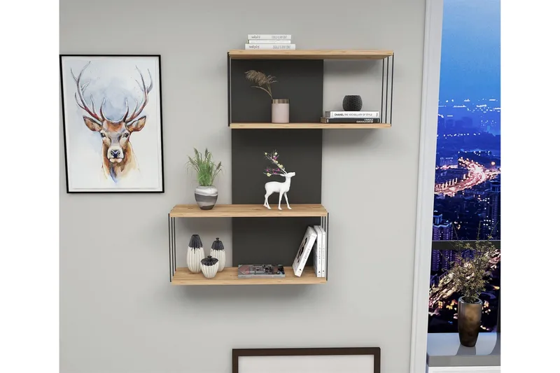 Sringer Vegghylle 19x65 cm - Antrasitt / Natur - Oppbevaring - Hyller - Vegghylle