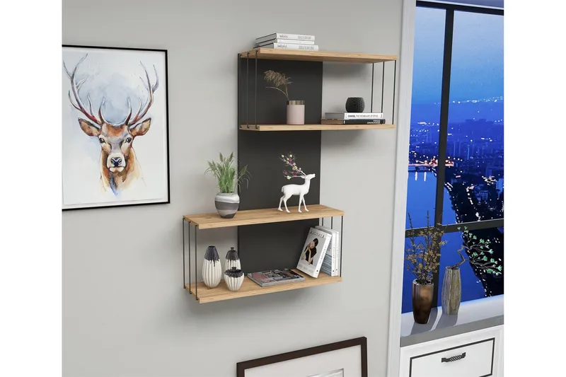 Sringer Vegghylle 19x65 cm - Antrasitt / Natur - Oppbevaring - Hyller - Vegghylle