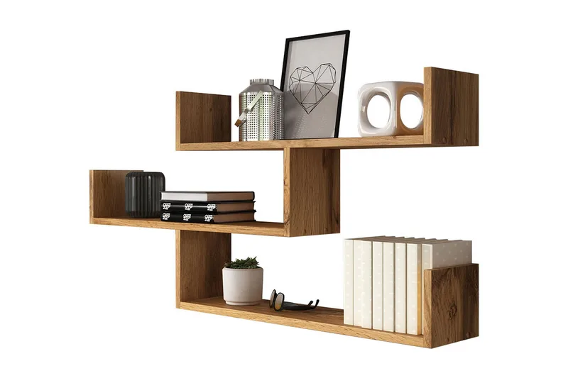 Triorana Smal Vegghylle 119x18x55 cm med 3 hyller, Brun / Natur