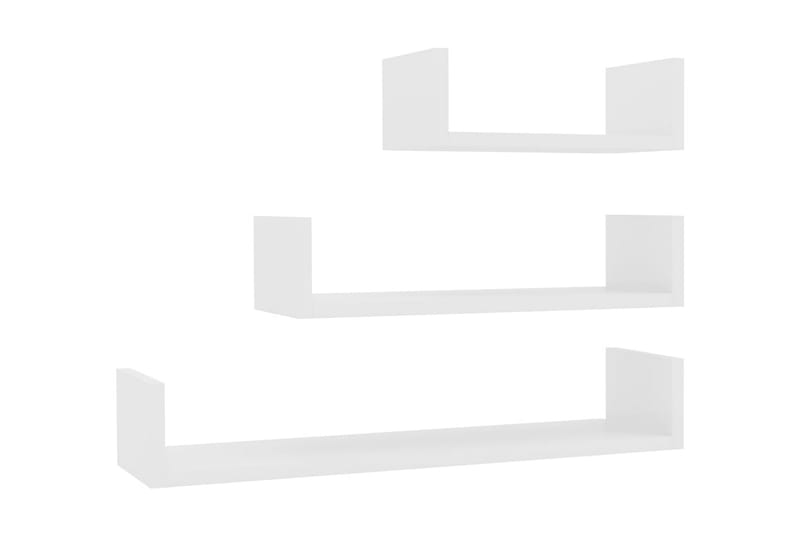 Vegghylle 3 stk høyglans hvit sponplate - Hvit - Oppbevaring - Hyller - Vegghylle