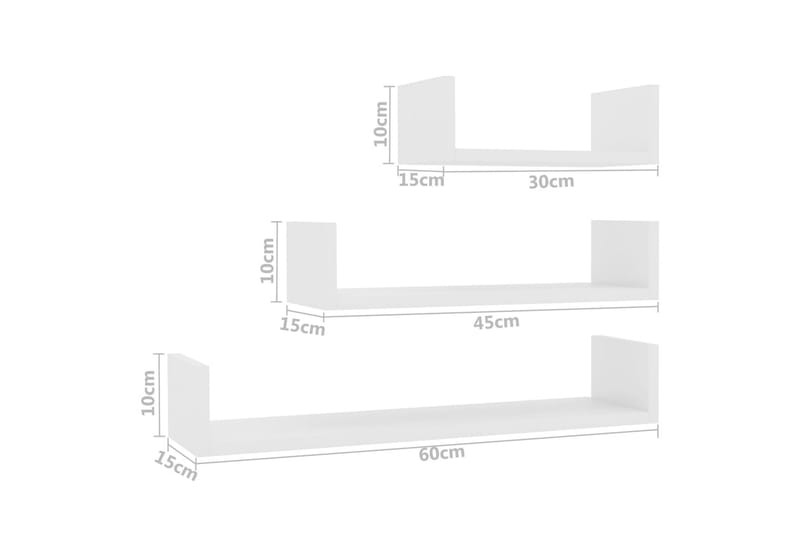 Vegghylle 3 stk høyglans hvit sponplate - Hvit - Oppbevaring - Hyller - Vegghylle