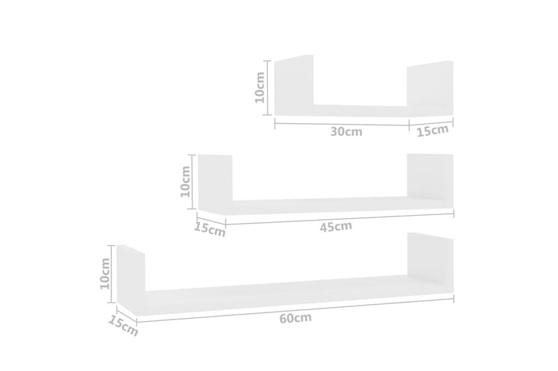 Vegghylle 3 stk hvit sponplate - Hvit - Oppbevaring - Hyller - Vegghylle