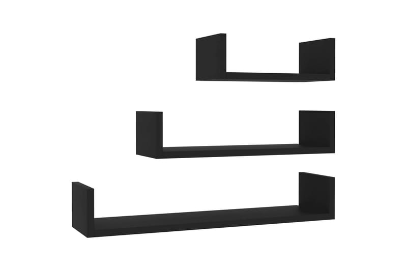 Vegghylle 3 stk svart sponplate - Svart - Oppbevaring - Hyller - Vegghylle