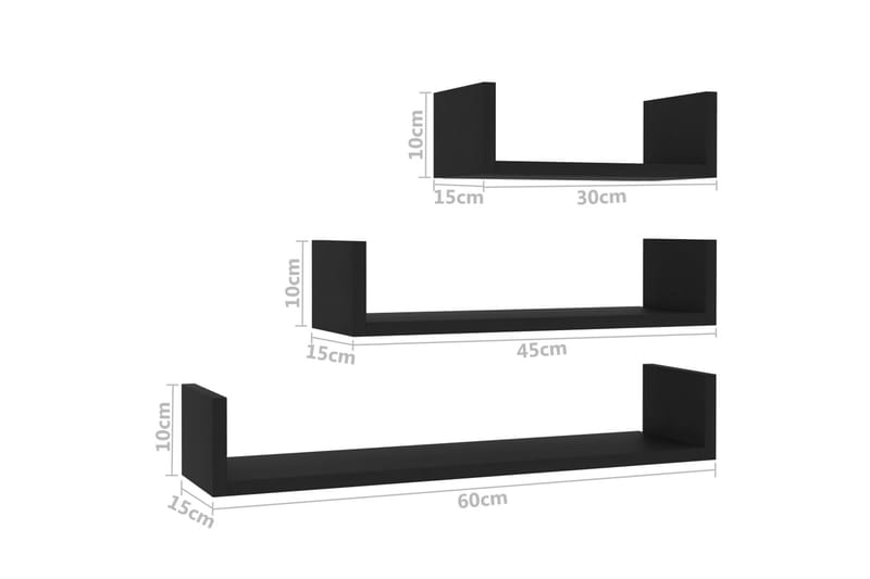 Vegghylle 3 stk svart sponplate - Svart - Oppbevaring - Hyller - Vegghylle