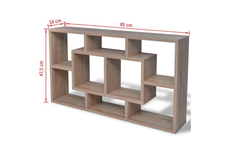 Vegghylle 8 hyller eik - Lysebrun - Vegghylle