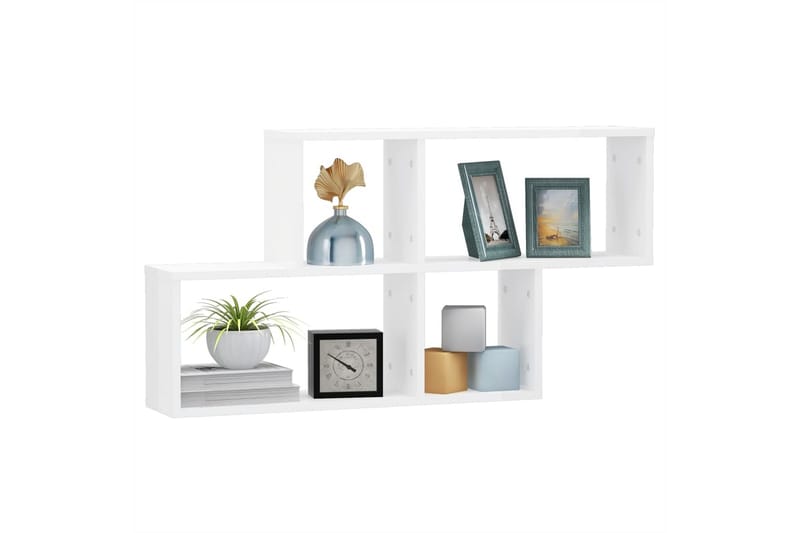 Vegghylle høyglans hvit 100x18x53 cm sponplate - Hvit - Oppbevaring - Hyller - Vegghylle