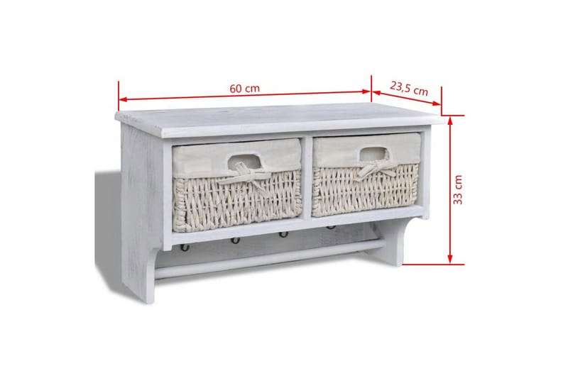 Vegghylle hvit 60x23,5x33 cm keisertre - Oppbevaring - Hyller - Vegghylle