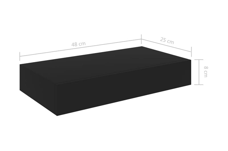 Vegghylle med skuff svart 48x25x8 cm - Oppbevaring - Hyller - Vegghylle
