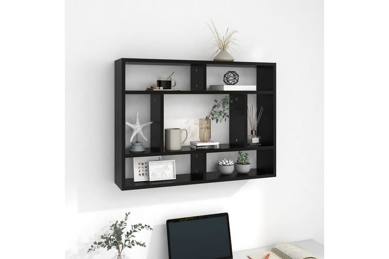 Vegghylle svart 75x16x55 cm sponplate - Svart - Oppbevaring - Hyller - Vegghylle