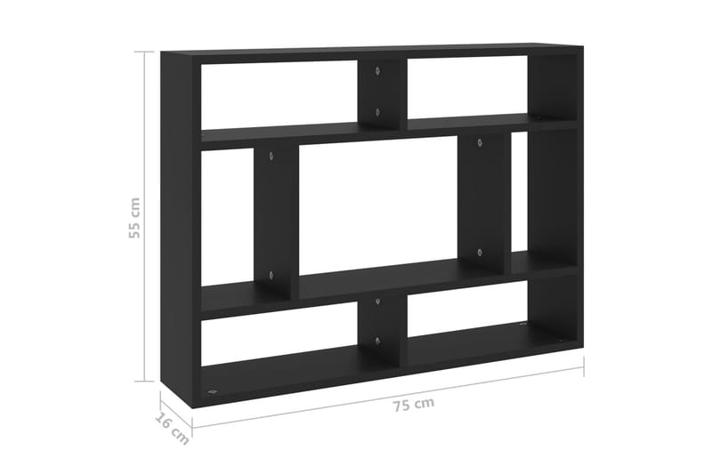 Vegghylle svart 75x16x55 cm sponplate - Svart - Vegghylle