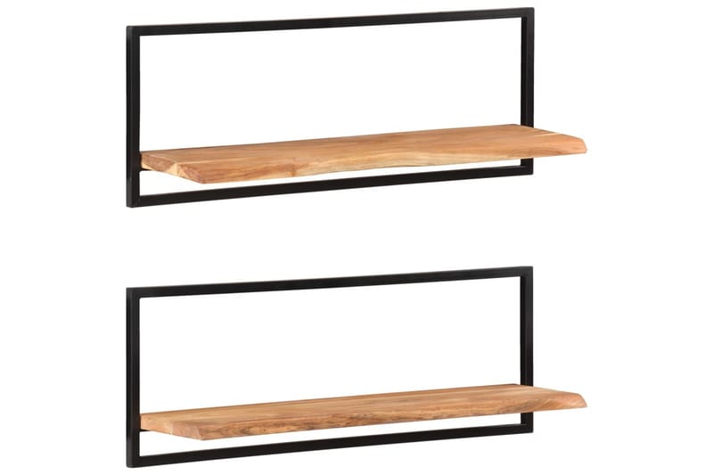 Vegghyller 2 stk 100x24x35 cm heltre akasie og stål - Brun - Oppbevaring - Hyller - Vegghylle