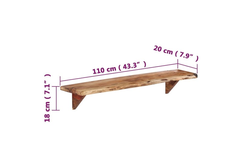 Vegghyller 2 stk 110x20x18 cm heltre akasie - Brun - Oppbevaring - Hyller - Vegghylle