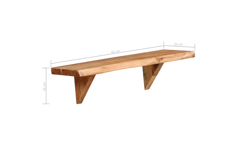 Vegghyller 2 stk 60x20x16 cm heltre akasie - Oppbevaring - Hyller - Vegghylle