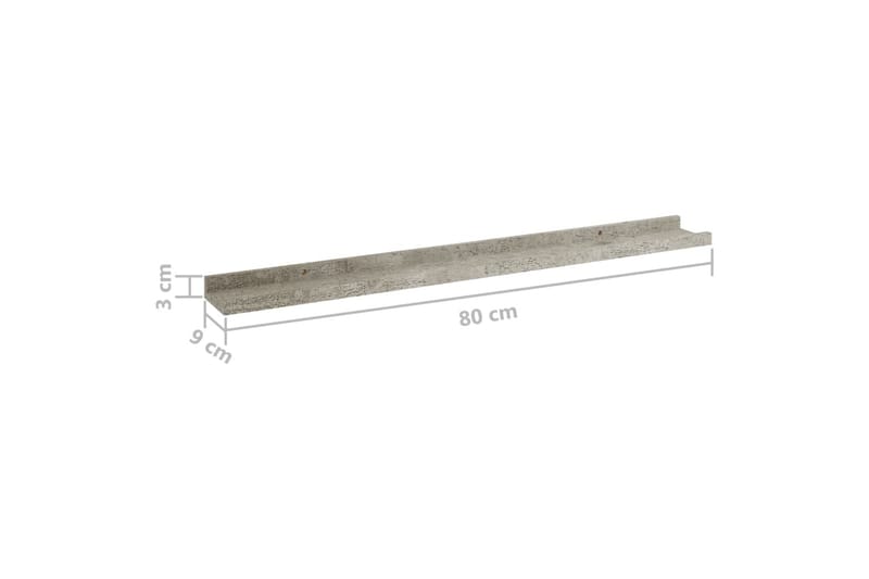 Vegghyller 2 stk betonggrå 80x9x3 cm - Grå - Oppbevaring - Hyller - Vegghylle
