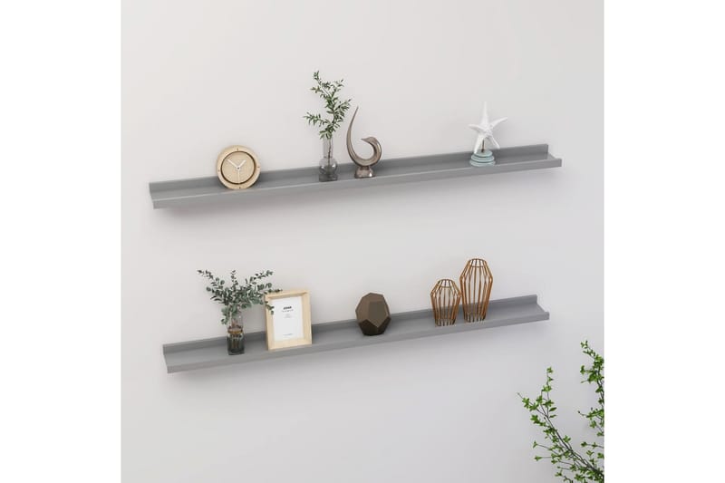 Vegghyller 2 stk grå 100x9x3 cm - Grå - Oppbevaring - Hyller - Vegghylle