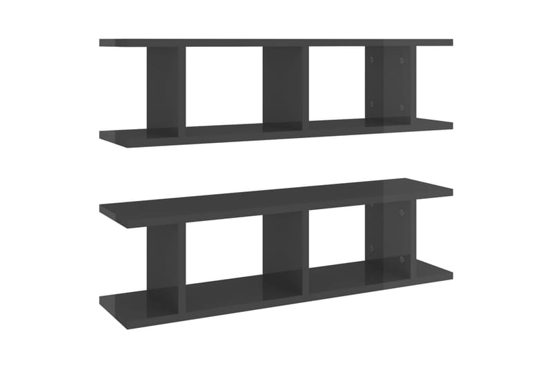 Vegghyller 2 stk høyglans grå 78x18x20 cm sponplate - Grå - Oppbevaring - Hyller - Vegghylle