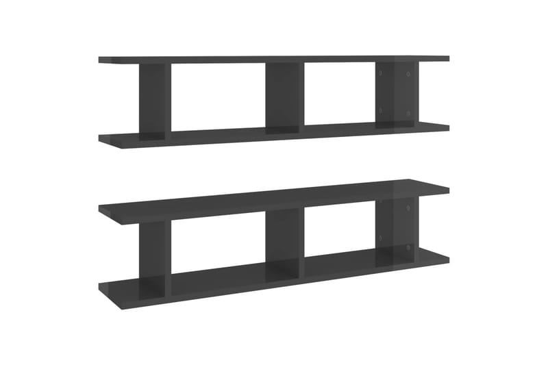 Vegghyller 2 stk høyglans grå 90x18x20 cm sponplate - Grå - Oppbevaring - Hyller - Vegghylle