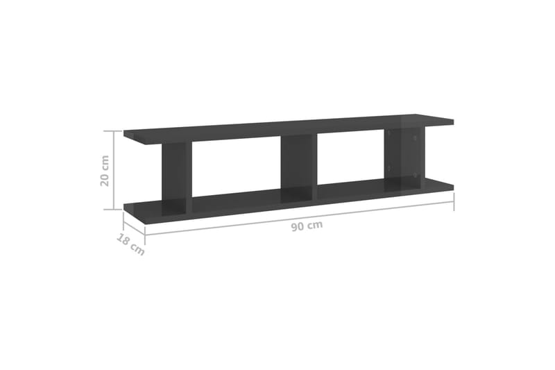 Vegghyller 2 stk høyglans grå 90x18x20 cm sponplate - Grå - Oppbevaring - Hyller - Vegghylle