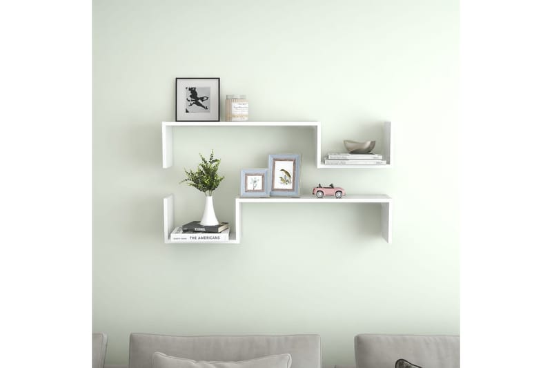 Vegghyller 2 stk høyglans hvit 100x15x20 cm sponplate - Hvit - Oppbevaring - Hyller - Vegghylle